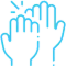 Multiple hands reaching upward in a light blue outline style, representing community care and support.
