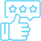 Thumbs up hand with three-star rating badge representing positive customer review or satisfaction feedback.
