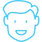 Simple blue line drawing of smiling child's face representing pediatric dental care